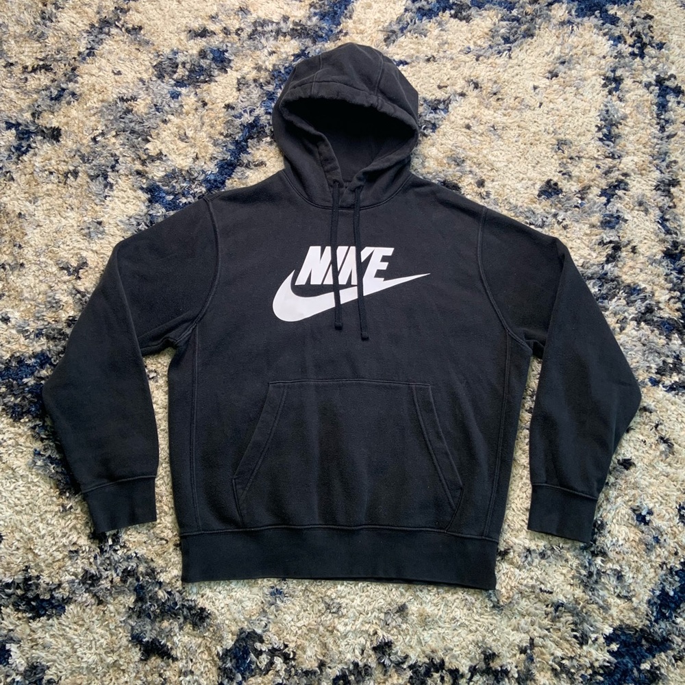 Men’s Small Nike Graphic Print Fleece Hooded Pullover Sweatshirt Black